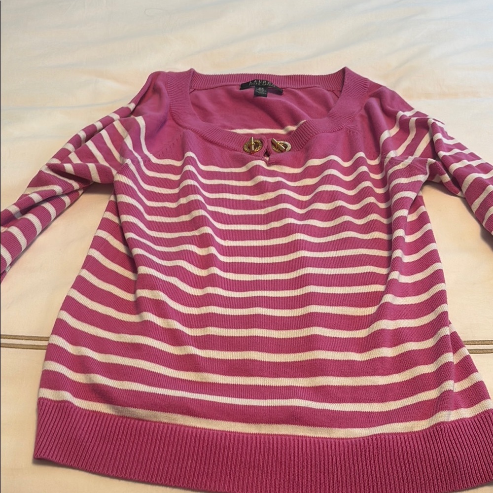 Ralph Lauren Pink and White Crew Neck Sweater